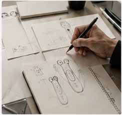 Designer sketching a beauty device